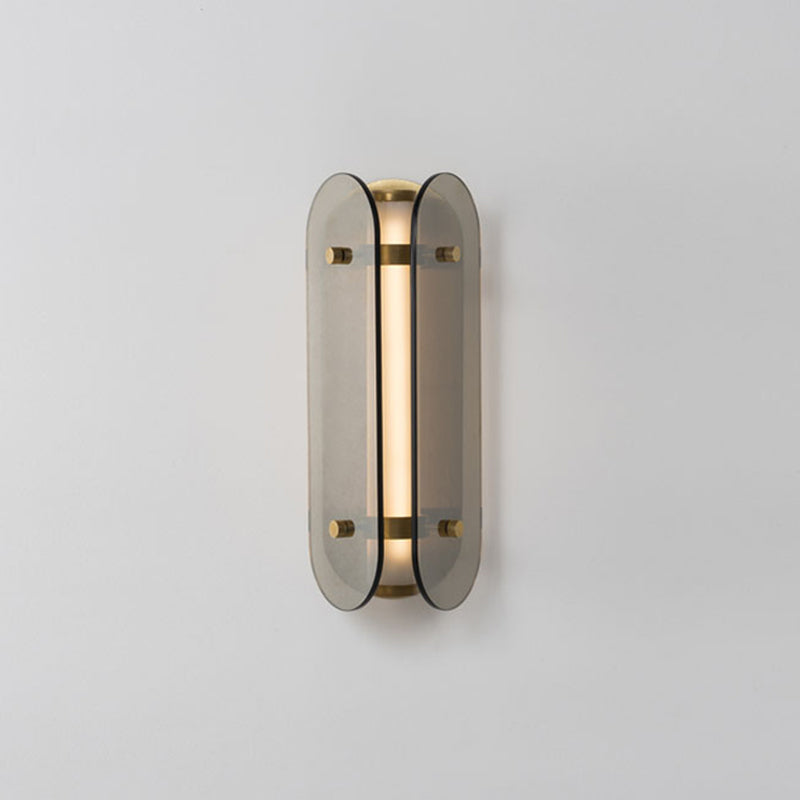 Pill Capsule Bedside Sconce Minimalism Smoke Gray Glass 1 Bulb Wall Mounted Lamp Clearhalo 'Cast Iron' 'Glass' 'Industrial' 'Modern wall lights' 'Modern' 'Tiffany' 'Traditional wall lights' 'Wall Lamps & Sconces' 'Wall Lights' Lighting' 325651
