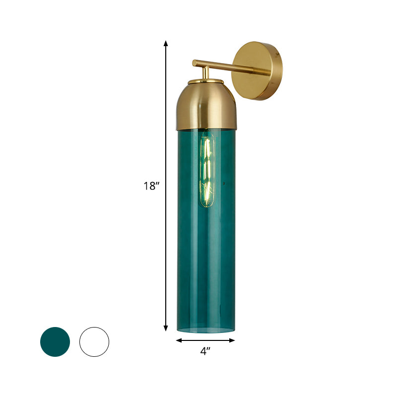 Modernist Tubular Sconce Cream/Green Glass 1 Head Living Room Wall Lighting Fixture with Metal Arm - Clearhalo - 'Cast Iron' - 'Glass' - 'Industrial' - 'Modern wall lights' - 'Modern' - 'Tiffany' - 'Traditional wall lights' - 'Wall Lamps & Sconces' - 'Wall Lights' - Lighting' - 325705