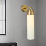 Modernist Tubular Sconce Cream/Green Glass 1 Head Living Room Wall Lighting Fixture with Metal Arm - Cream - Clearhalo - 'Cast Iron' - 'Glass' - 'Industrial' - 'Modern wall lights' - 'Modern' - 'Tiffany' - 'Traditional wall lights' - 'Wall Lamps & Sconces' - 'Wall Lights' - Lighting' - 325706