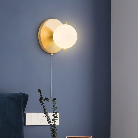 Gold Sphere Wall Lighting Contemporary 1 Bulb Milky Glass Sconce Light Fixture for Bedroom Gold Clearhalo 'Cast Iron' 'Glass' 'Industrial' 'Modern wall lights' 'Modern' 'Tiffany' 'Traditional wall lights' 'Wall Lamps & Sconces' 'Wall Lights' Lighting' 325715