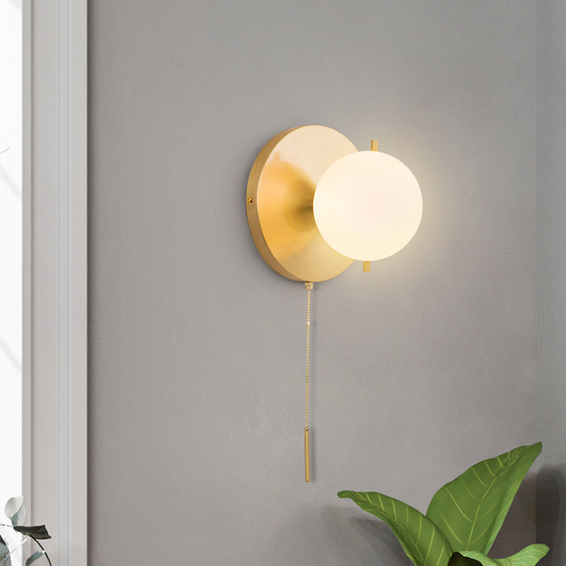 Gold Sphere Wall Lighting Contemporary 1 Bulb Milky Glass Sconce Light Fixture for Bedroom Clearhalo 'Cast Iron' 'Glass' 'Industrial' 'Modern wall lights' 'Modern' 'Tiffany' 'Traditional wall lights' 'Wall Lamps & Sconces' 'Wall Lights' Lighting' 325716