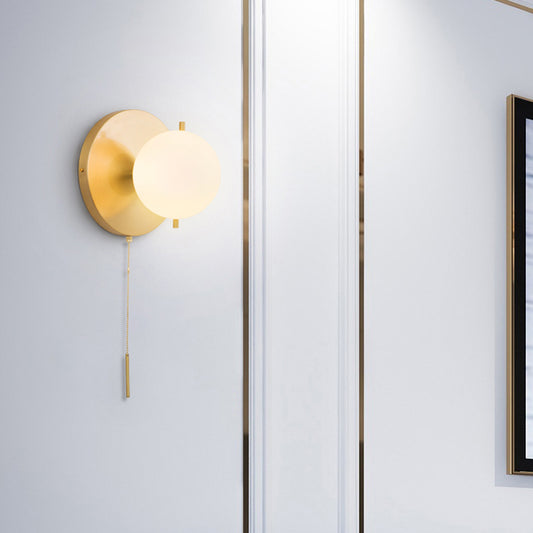 Gold Sphere Wall Lighting Contemporary 1 Bulb Milky Glass Sconce Light Fixture for Bedroom Clearhalo 'Cast Iron' 'Glass' 'Industrial' 'Modern wall lights' 'Modern' 'Tiffany' 'Traditional wall lights' 'Wall Lamps & Sconces' 'Wall Lights' Lighting' 325717