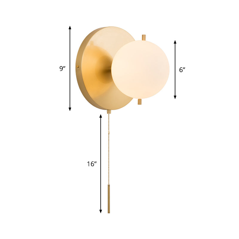 Gold Sphere Wall Lighting Contemporary 1 Bulb Milky Glass Sconce Light Fixture for Bedroom Clearhalo 'Cast Iron' 'Glass' 'Industrial' 'Modern wall lights' 'Modern' 'Tiffany' 'Traditional wall lights' 'Wall Lamps & Sconces' 'Wall Lights' Lighting' 325719