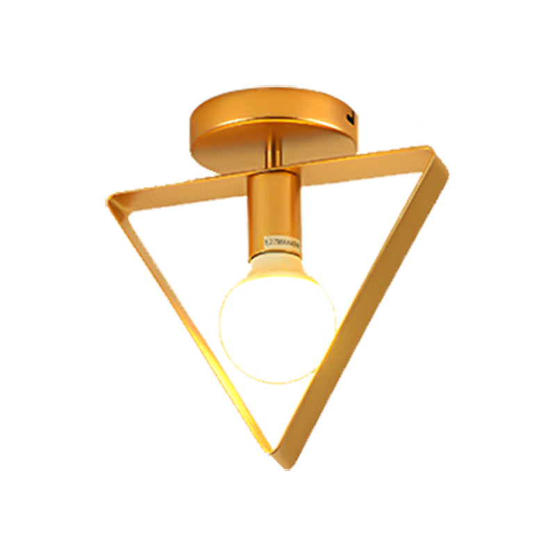 Triangle/Square/Round Shade Semi Flush Mount Lighting Metal Nordic 1 Light Semi-Flush Mount Ceiling Light in Gold for Corridor Clearhalo 'Ceiling Lights' 'Close To Ceiling Lights' 'Close to ceiling' 'Flush mount' Lighting' 325727