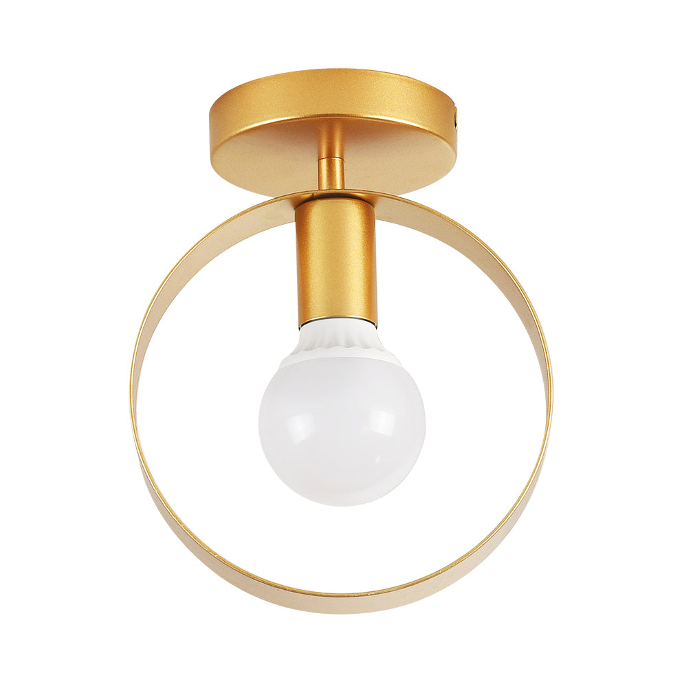 Triangle/Square/Round Shade Semi Flush Mount Lighting Metal Nordic 1 Light Semi-Flush Mount Ceiling Light in Gold for Corridor Clearhalo 'Ceiling Lights' 'Close To Ceiling Lights' 'Close to ceiling' 'Flush mount' Lighting' 325731