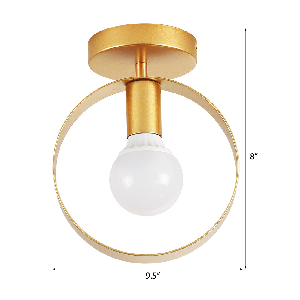 Triangle/Square/Round Shade Semi Flush Mount Lighting Metal Nordic 1 Light Semi-Flush Mount Ceiling Light in Gold for Corridor Clearhalo 'Ceiling Lights' 'Close To Ceiling Lights' 'Close to ceiling' 'Flush mount' Lighting' 325732