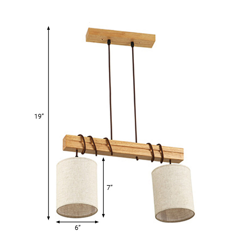 Fabric Wood Island Pendant Barrel 2/3 Lights Traditional Hanging Light Kit for Dining Room Clearhalo 'Ceiling Lights' 'Island Lights' Lighting' 325739