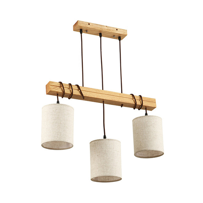 Fabric Wood Island Pendant Barrel 2/3 Lights Traditional Hanging Light Kit for Dining Room Clearhalo 'Ceiling Lights' 'Island Lights' Lighting' 325742
