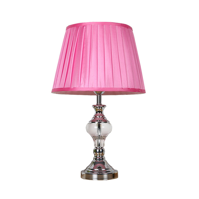 Single Bulb Fabric Night Lamp Rural Rose Red Barrel Shade Bedroom Nightstand Light with Crystal Accent Clearhalo 'Lamps' 'Table Lamps' Lighting' 325780