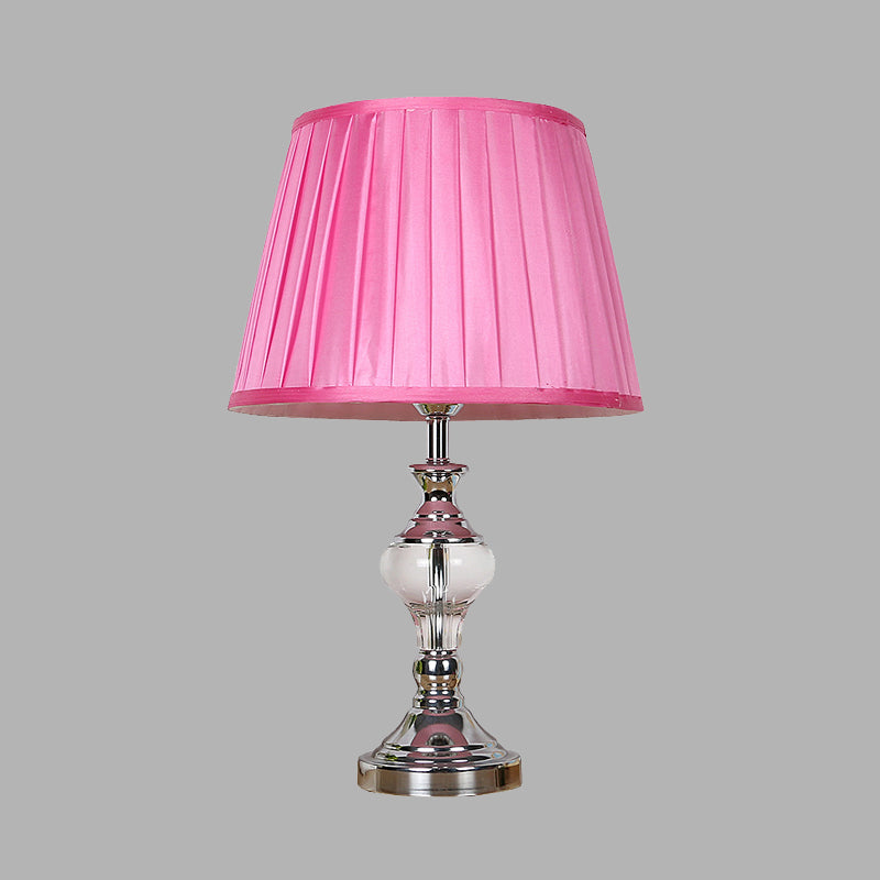 Single Bulb Fabric Night Lamp Rural Rose Red Barrel Shade Bedroom Nightstand Light with Crystal Accent Clearhalo 'Lamps' 'Table Lamps' Lighting' 325781