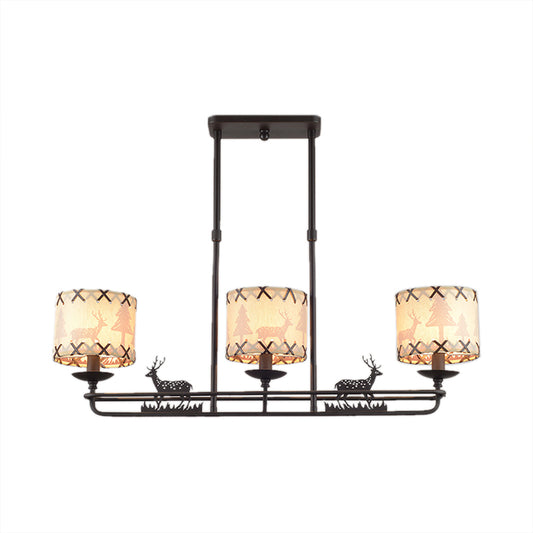 3 Lights Dining Room Island Lighting Traditional Black Hanging Lamp with Barrel Fabric Shade Clearhalo 'Ceiling Lights' 'Island Lights' Lighting' 325784