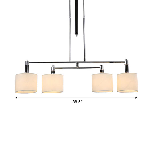 4 Lights Dining Room Hanging Light Kit Classic White Island Lighting with Drum Fabric Shade Clearhalo 'Ceiling Lights' 'Island Lights' Lighting' 325839