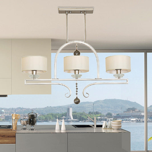 3 Lights Island Pendant Light Traditional Drum Fabric Hanging Lamp in Gold for Living Room Clearhalo 'Ceiling Lights' 'Island Lights' Lighting' 325924