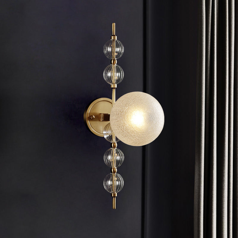 Crackle Glass Round Wall Lighting Modern 1 Bulb Sconce Light Fixture in Gold for Living Room Clearhalo 'Cast Iron' 'Glass' 'Industrial' 'Modern wall lights' 'Modern' 'Tiffany' 'Traditional wall lights' 'Wall Lamps & Sconces' 'Wall Lights' Lighting' 325943
