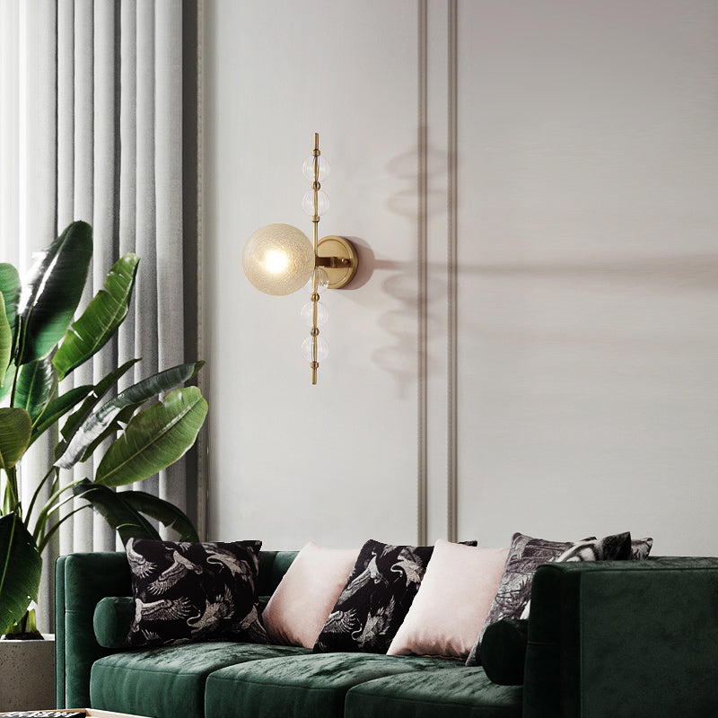 Crackle Glass Round Wall Lighting Modern 1 Bulb Sconce Light Fixture in Gold for Living Room Clearhalo 'Cast Iron' 'Glass' 'Industrial' 'Modern wall lights' 'Modern' 'Tiffany' 'Traditional wall lights' 'Wall Lamps & Sconces' 'Wall Lights' Lighting' 325944