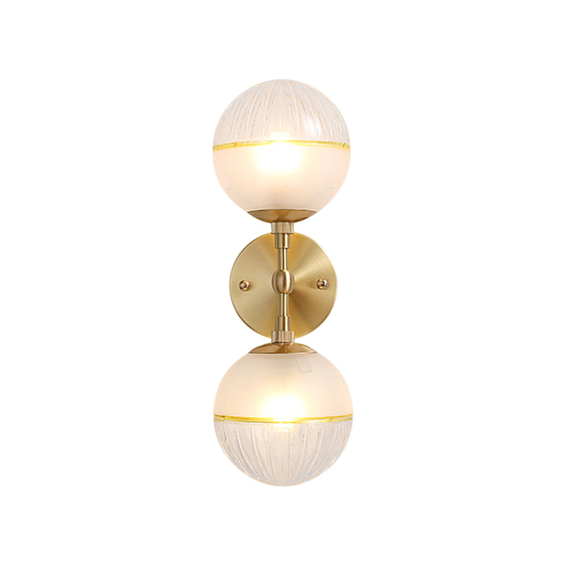 Modernism Spherical Wall Lighting Frosted Glass 2 Bulbs Sconce Light Fixture in Brass Clearhalo 'Cast Iron' 'Glass' 'Industrial' 'Modern wall lights' 'Modern' 'Tiffany' 'Traditional wall lights' 'Wall Lamps & Sconces' 'Wall Lights' Lighting' 325960