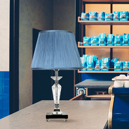 Single Bulb Night Table Light Minimalism Tapered Fabric Nightstand Lamp in Pink/Blue with Crystal Deco Blue Clearhalo 'Lamps' 'Table Lamps' Lighting' 325985