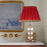 1 Light Fabric Table Lamp Simple Red Tapered Drum Bedroom Nightstand Light with Crystal Accent Clearhalo 'Lamps' 'Table Lamps' Lighting' 326007