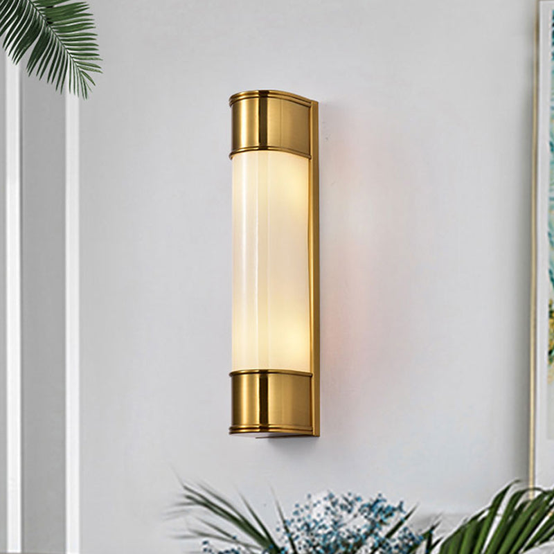 Opal Glass Tubular Wall Lighting Modernism 2 Heads Black/White/Gold Sconce Light Fixture for Bedroom Clearhalo 'Cast Iron' 'Glass' 'Industrial' 'Modern wall lights' 'Modern' 'Tiffany' 'Traditional wall lights' 'Wall Lamps & Sconces' 'Wall Lights' Lighting' 326017