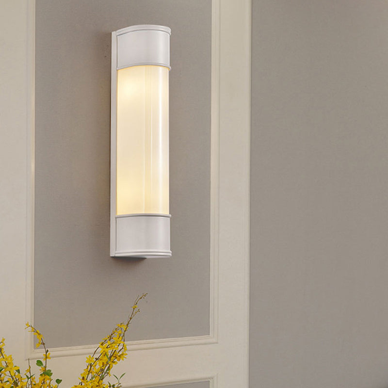 Opal Glass Tubular Wall Lighting Modernism 2 Heads Black/White/Gold Sconce Light Fixture for Bedroom White Clearhalo 'Cast Iron' 'Glass' 'Industrial' 'Modern wall lights' 'Modern' 'Tiffany' 'Traditional wall lights' 'Wall Lamps & Sconces' 'Wall Lights' Lighting' 326021