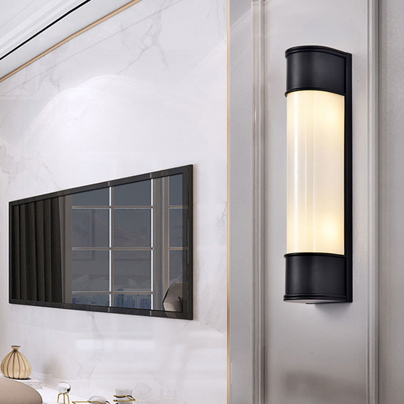 Opal Glass Tubular Wall Lighting Modernism 2 Heads Black/White/Gold Sconce Light Fixture for Bedroom Black Clearhalo 'Cast Iron' 'Glass' 'Industrial' 'Modern wall lights' 'Modern' 'Tiffany' 'Traditional wall lights' 'Wall Lamps & Sconces' 'Wall Lights' Lighting' 326025