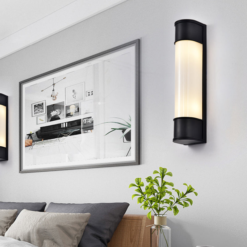 Opal Glass Tubular Wall Lighting Modernism 2 Heads Black/White/Gold Sconce Light Fixture for Bedroom Clearhalo 'Cast Iron' 'Glass' 'Industrial' 'Modern wall lights' 'Modern' 'Tiffany' 'Traditional wall lights' 'Wall Lamps & Sconces' 'Wall Lights' Lighting' 326026