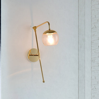 Ball Wall Lighting Modern Clear/Black Glass 1 Bulb Bedside Sconce Light Fixture with Metal Arm Clear Clearhalo 'Cast Iron' 'Glass' 'Industrial' 'Modern wall lights' 'Modern' 'Tiffany' 'Traditional wall lights' 'Wall Lamps & Sconces' 'Wall Lights' Lighting' 326080