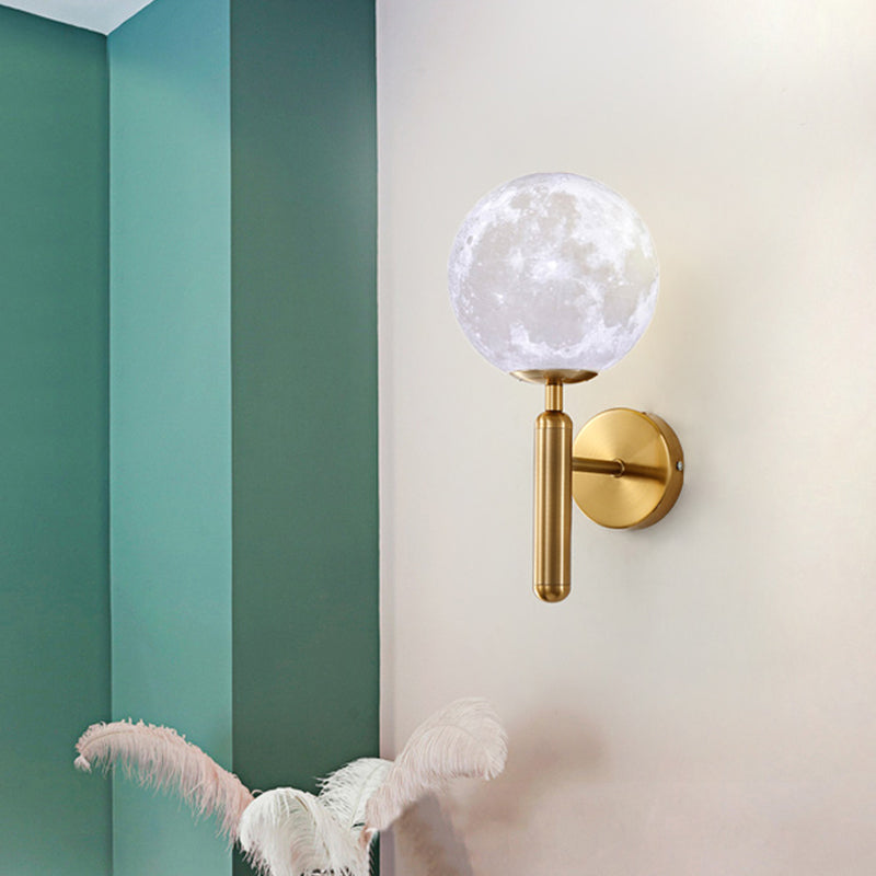 1 Bulb Orb Sconce Light Contemporary White Glass Wall Lighting Fixture in Gold with Metal Pencil Arm Gold Clearhalo 'Cast Iron' 'Glass' 'Industrial' 'Modern wall lights' 'Modern' 'Tiffany' 'Traditional wall lights' 'Wall Lamps & Sconces' 'Wall Lights' Lighting' 326089