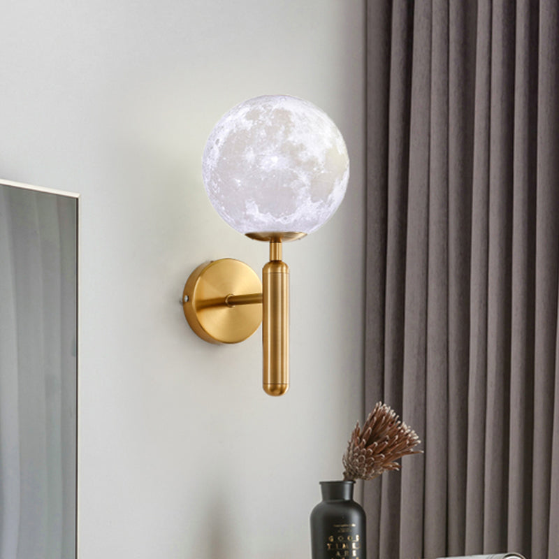 1 Bulb Orb Sconce Light Contemporary White Glass Wall Lighting Fixture in Gold with Metal Pencil Arm Clearhalo 'Cast Iron' 'Glass' 'Industrial' 'Modern wall lights' 'Modern' 'Tiffany' 'Traditional wall lights' 'Wall Lamps & Sconces' 'Wall Lights' Lighting' 326090