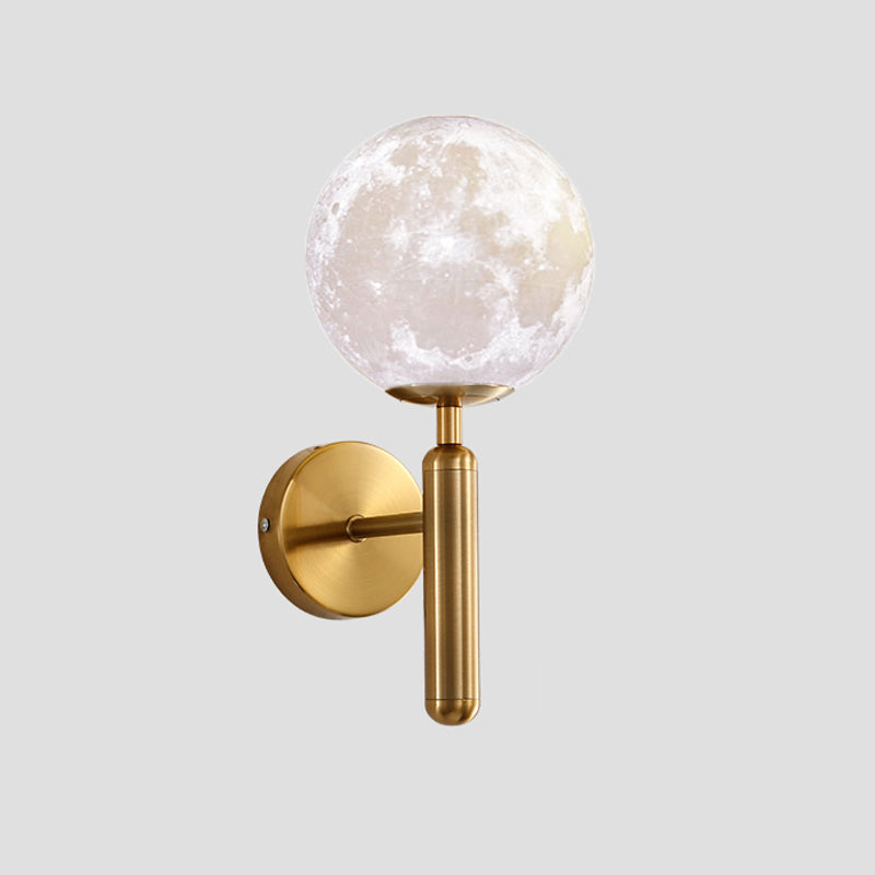 1 Bulb Orb Sconce Light Contemporary White Glass Wall Lighting Fixture in Gold with Metal Pencil Arm Clearhalo 'Cast Iron' 'Glass' 'Industrial' 'Modern wall lights' 'Modern' 'Tiffany' 'Traditional wall lights' 'Wall Lamps & Sconces' 'Wall Lights' Lighting' 326091