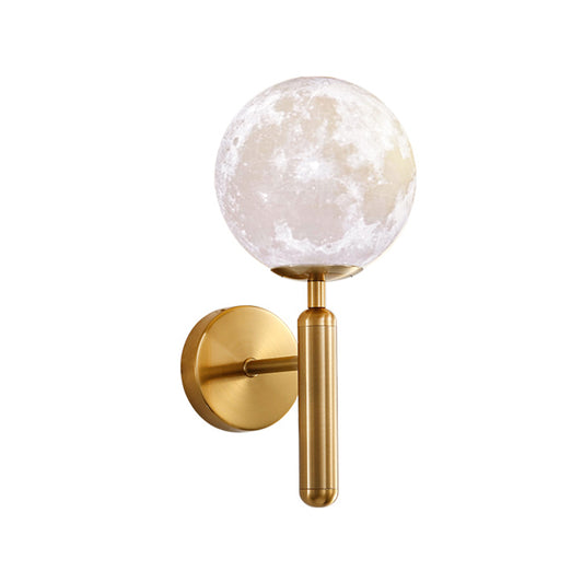 1 Bulb Orb Sconce Light Contemporary White Glass Wall Lighting Fixture in Gold with Metal Pencil Arm Clearhalo 'Cast Iron' 'Glass' 'Industrial' 'Modern wall lights' 'Modern' 'Tiffany' 'Traditional wall lights' 'Wall Lamps & Sconces' 'Wall Lights' Lighting' 326092
