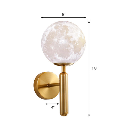 1 Bulb Orb Sconce Light Contemporary White Glass Wall Lighting Fixture in Gold with Metal Pencil Arm Clearhalo 'Cast Iron' 'Glass' 'Industrial' 'Modern wall lights' 'Modern' 'Tiffany' 'Traditional wall lights' 'Wall Lamps & Sconces' 'Wall Lights' Lighting' 326093