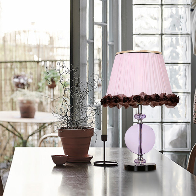 1 Light Round Night Table Lamp Simple Pink Hand-Cut Crystal Nightstand Light for Bedroom Clearhalo 'Lamps' 'Table Lamps' Lighting' 326105