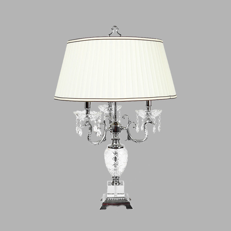 4 Lights Nightstand Lamp Countryside Swooping Arm Clear Crystal Table Light in White Clearhalo 'Lamps' 'Table Lamps' Lighting' 326112