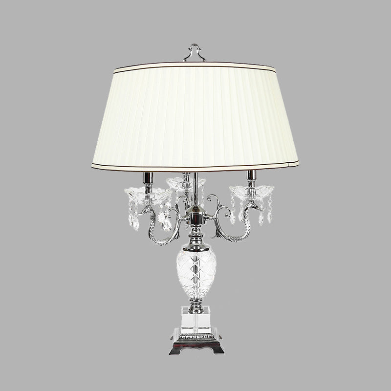 4 Lights Nightstand Lamp Countryside Swooping Arm Clear Crystal Table Light in White Clearhalo 'Lamps' 'Table Lamps' Lighting' 326112
