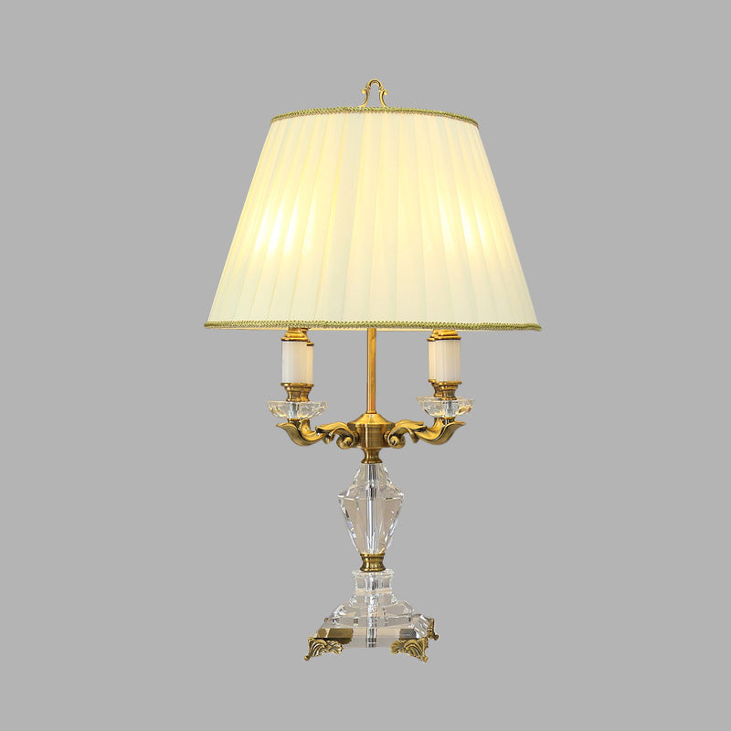 4 Lights Clear Crystal Nightstand Light Rustic Beige Candlestick Living Room Table Lamp Beige Clearhalo 'Lamps' 'Table Lamps' Lighting' 326145