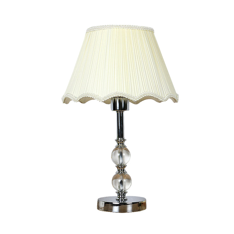 White Scalloped Night Lamp Traditional Fabric Single Head Bedroom Table Light with Crystal Ball Accent Clearhalo 'Lamps' 'Table Lamps' Lighting' 326189