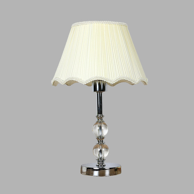 White Scalloped Night Lamp Traditional Fabric Single Head Bedroom Table Light with Crystal Ball Accent Clearhalo 'Lamps' 'Table Lamps' Lighting' 326190