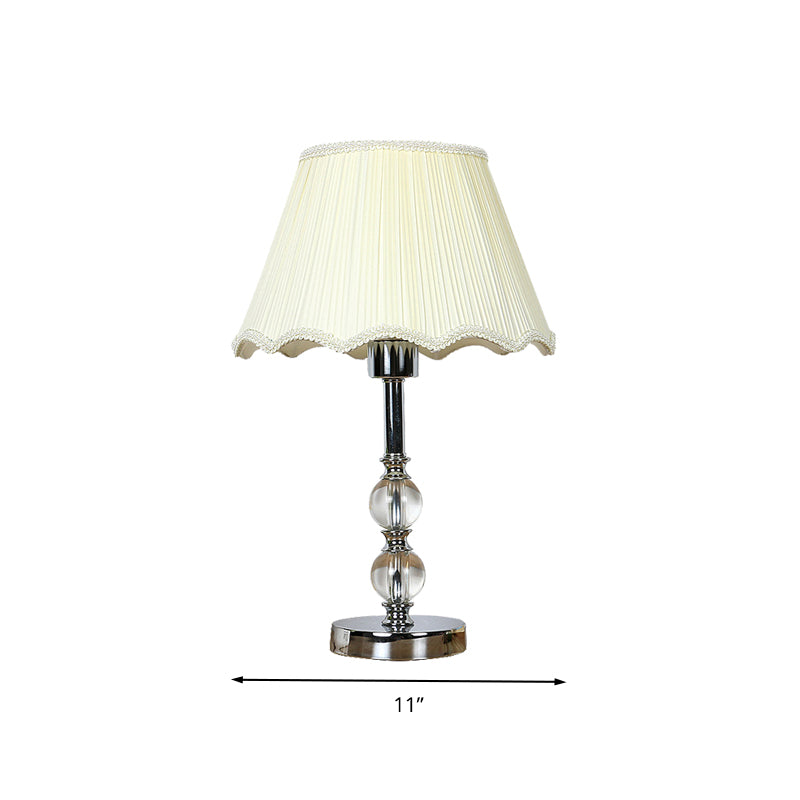 White Scalloped Night Lamp Traditional Fabric Single Head Bedroom Table Light with Crystal Ball Accent Clearhalo 'Lamps' 'Table Lamps' Lighting' 326191