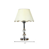 White Scalloped Night Lamp Traditional Fabric Single Head Bedroom Table Light with Crystal Ball Accent Clearhalo 'Lamps' 'Table Lamps' Lighting' 326191