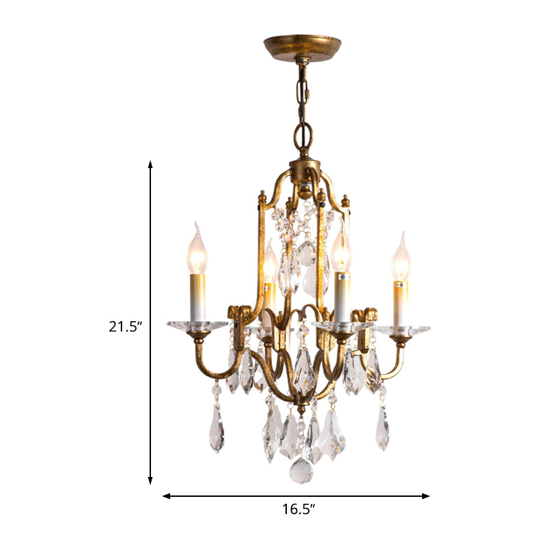 Crystal Antique Brass Chandelier Candlestick 4/6/9 Lights Traditional-Style Suspension Pendant Light Clearhalo 'Ceiling Lights' 'Chandeliers' Lighting' options 326251