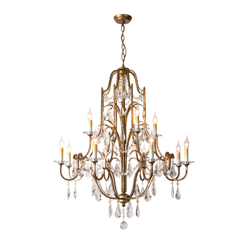 Crystal Antique Brass Chandelier Candlestick 4/6/9 Lights Traditional-Style Suspension Pendant Light Clearhalo 'Ceiling Lights' 'Chandeliers' Lighting' options 326254