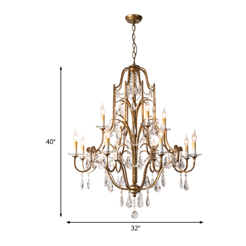 Crystal Antique Brass Chandelier Candlestick 4/6/9 Lights Traditional-Style Suspension Pendant Light Clearhalo 'Ceiling Lights' 'Chandeliers' Lighting' options 326255