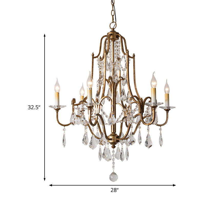 Crystal Antique Brass Chandelier Candlestick 4/6/9 Lights Traditional-Style Suspension Pendant Light Clearhalo 'Ceiling Lights' 'Chandeliers' Lighting' options 326259