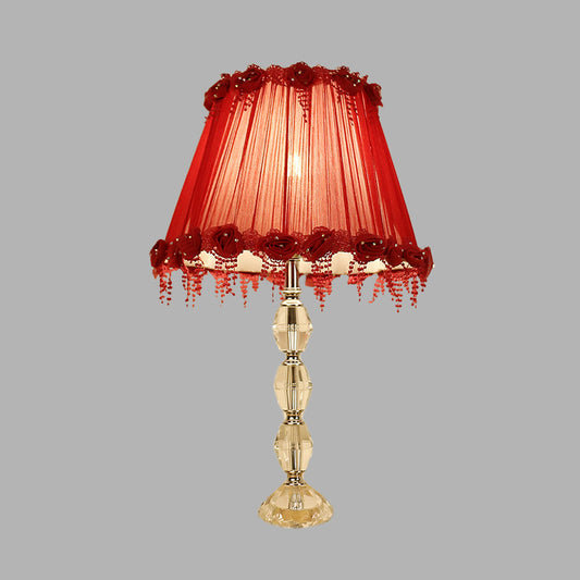 1 Bulb Table Light Traditionalism Flower Prismatic Crystal Night Lamp in Red for Living Room Clearhalo 'Lamps' 'Table Lamps' Lighting' 326283