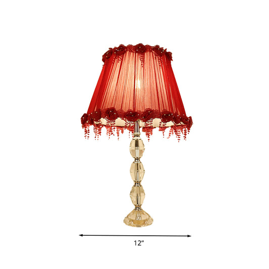 1 Bulb Table Light Traditionalism Flower Prismatic Crystal Night Lamp in Red for Living Room Clearhalo 'Lamps' 'Table Lamps' Lighting' 326284