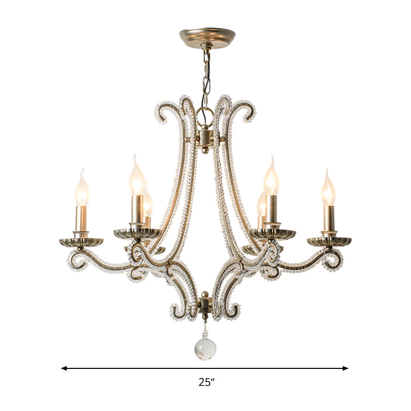 Candlestick Crystal Chandelier Lighting Simple 3/6/8 Lights Living Room Hanging Pendant Light in Silver Clearhalo 'Ceiling Lights' 'Chandeliers' Lighting' options 326306