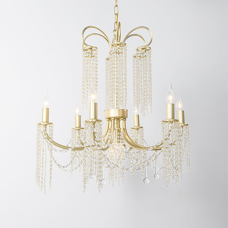 Crystal Gold Ceiling Chandelier Beaded 6/8 Lights Traditional Hanging Pendant Light for Living Room Clearhalo 'Ceiling Lights' 'Chandeliers' Lighting' options 326367