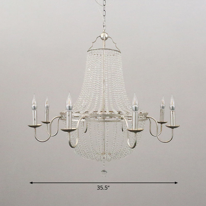 Minimalism Beaded Hanging Chandelier 6 Lights Crystal Pendant Lamp in Silver for Living Room Clearhalo 'Ceiling Lights' 'Chandeliers' Lighting' options 326373