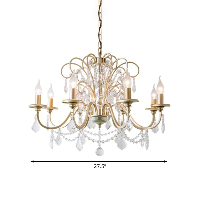 Gold Swooping Arm Chandelier Light Countryside Crystal 3/6/8 Lights Dining Room Ceiling Lamp Clearhalo 'Ceiling Lights' 'Chandeliers' Lighting' options 326395